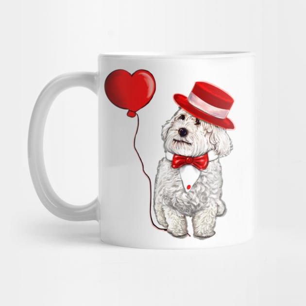 The Best Valentine’s Day Gift ideas top 10, Cavalier king charles spaniel fancy dress red bow tie and hat, white Cavoodle Cavapoo Valentines day by Artonmytee